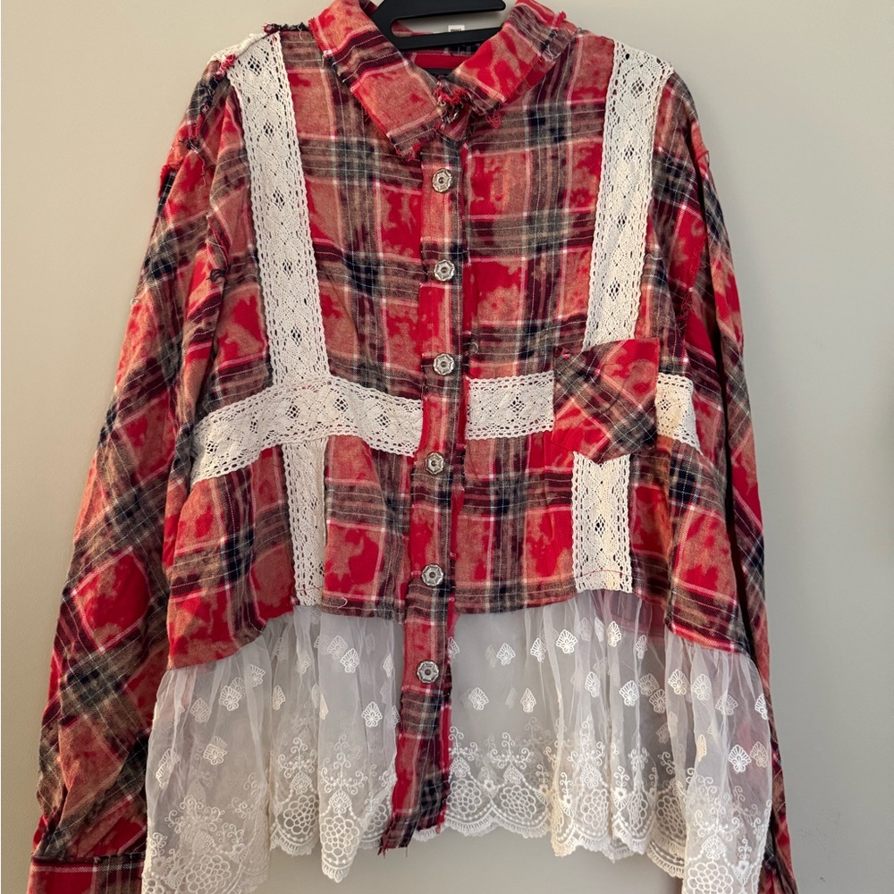 POL Red and Cream Plaid Shirt NWOT